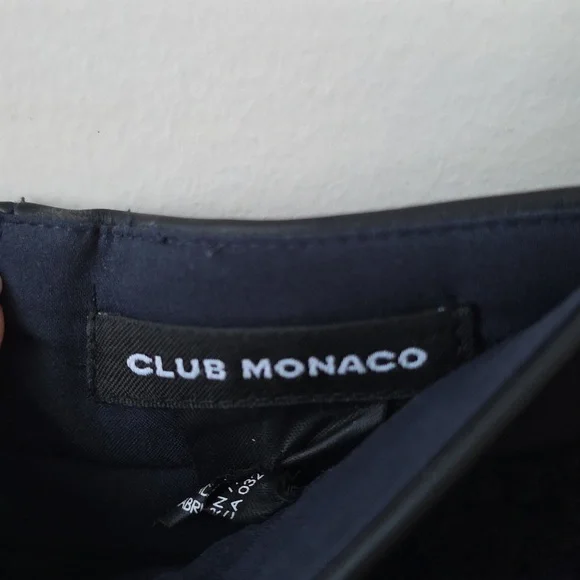 CLUB MONACO | Tweed Pencil Skirt Navy Wool Black Faux Leather Sz 12 - Picture 4 of 6